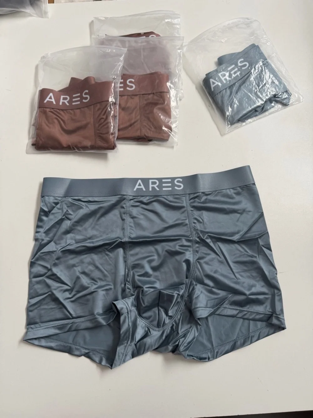 Ares Boxer Brief Silk Blend Lightweight Breathable 4 Way Stretch Blue Brown 6 Pk - Picture 7 of 15
